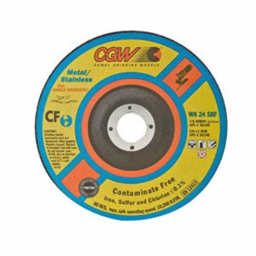 CGW® 45020 Flat Depressed Center Wheel, 4-1/2 in Dia x 3/32 in THK, 7/8 in Center Hole, 36 Grit, White Aluminum Oxide Abrasive